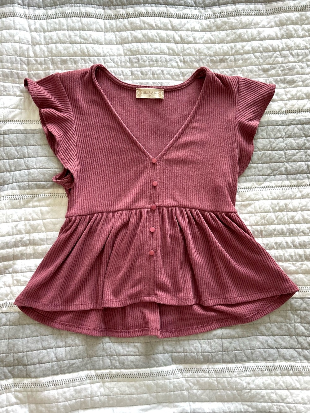 Altar'd State Rose Pink Ribbed Peplum Button-Front Top